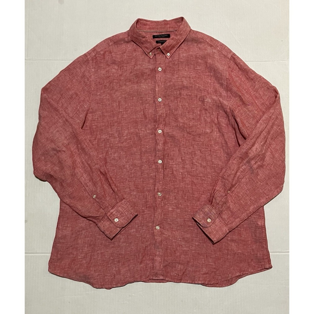 Banana Republic Camden Fit Linen Shirt Mens XL Red Pink Button Up Breathable Men